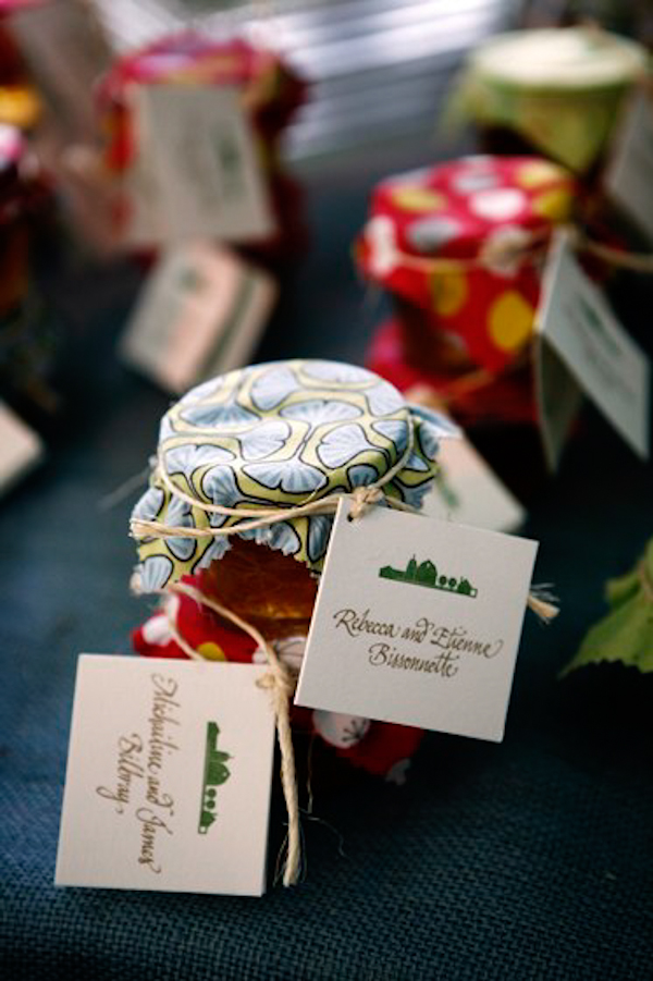 homemade jam as favors with paper tags - charming Hudson Valley NY wedding photo by top New York wedding photographers Belathee Photography